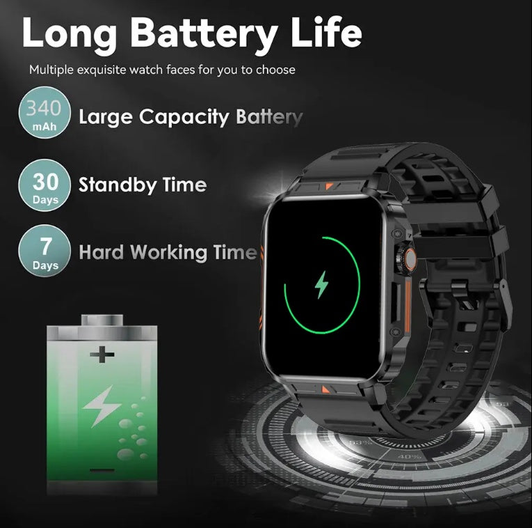 L81 Outdoor Smartwatch – Rugged Square Design, Bluetooth Calling, Long Battery Life, Waterproof Fitness Tracker for Men (iOS & Android Compatible) - Super Tech Bargains