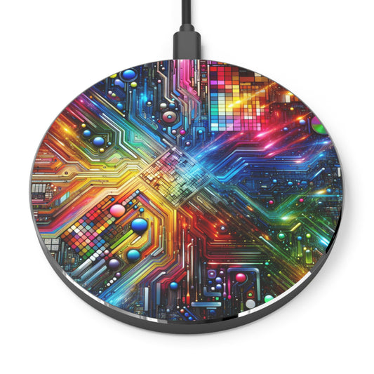 Vibrant Wireless Charger - Fast Charging Pad with Colourful Circuit Design.