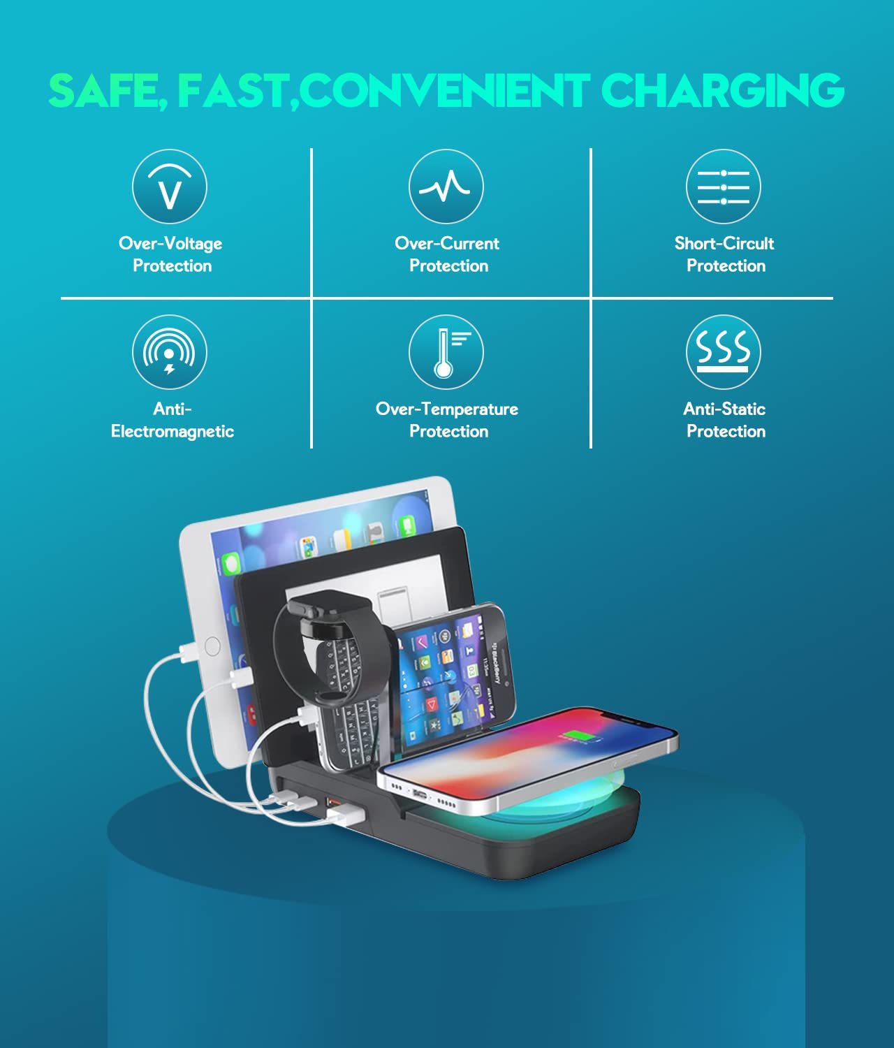 5-in-1 Multi-Device Charging Station with USB-C, USB-A & Wireless Charger - Fast Charging for Phones, Tablets, and Smartwatches - Super Tech Bargains