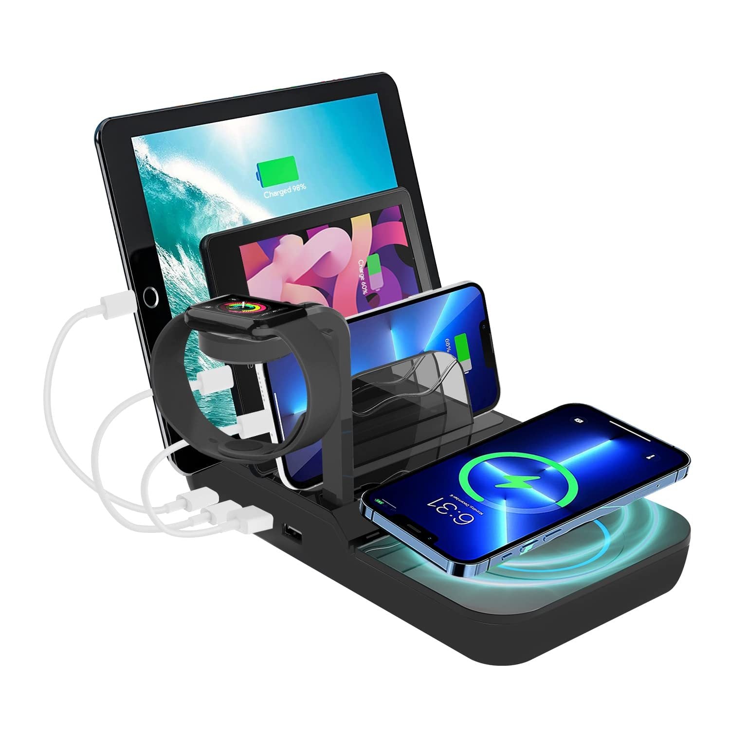 5-in-1 Multi-Device Charging Station with USB-C, USB-A & Wireless Charger - Fast Charging for Phones, Tablets, and Smartwatches - Super Tech Bargains