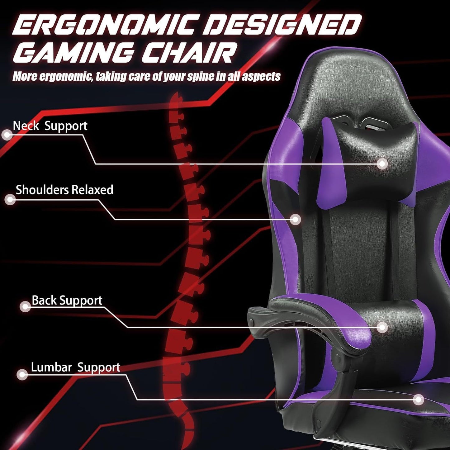 Ergonomic Gaming Chair For Adults, Adjustable Lumbar Backrest Office Chair - Super Tech Bargains