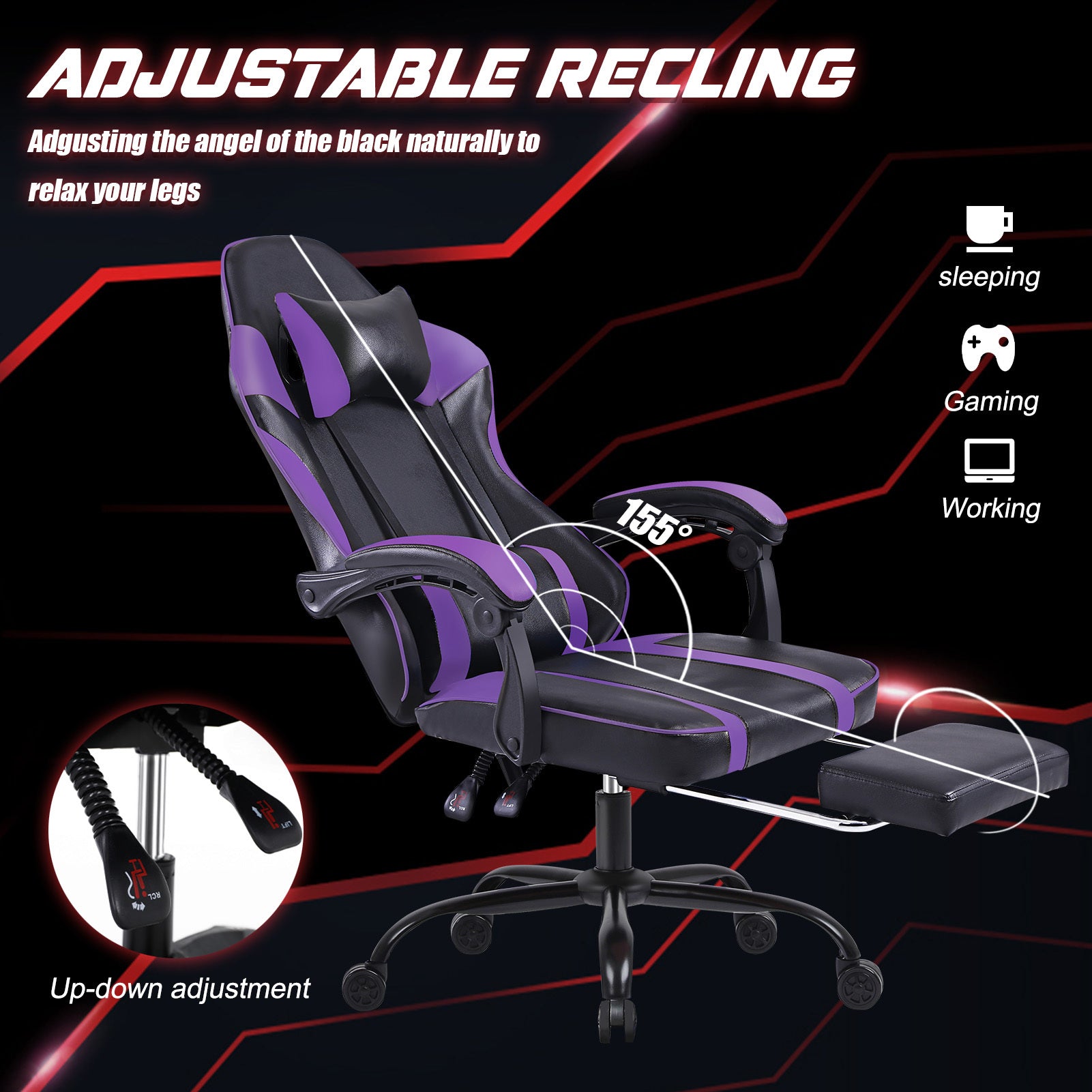 Ergonomic Gaming Chair For Adults, Adjustable Lumbar Backrest Office Chair - Super Tech Bargains