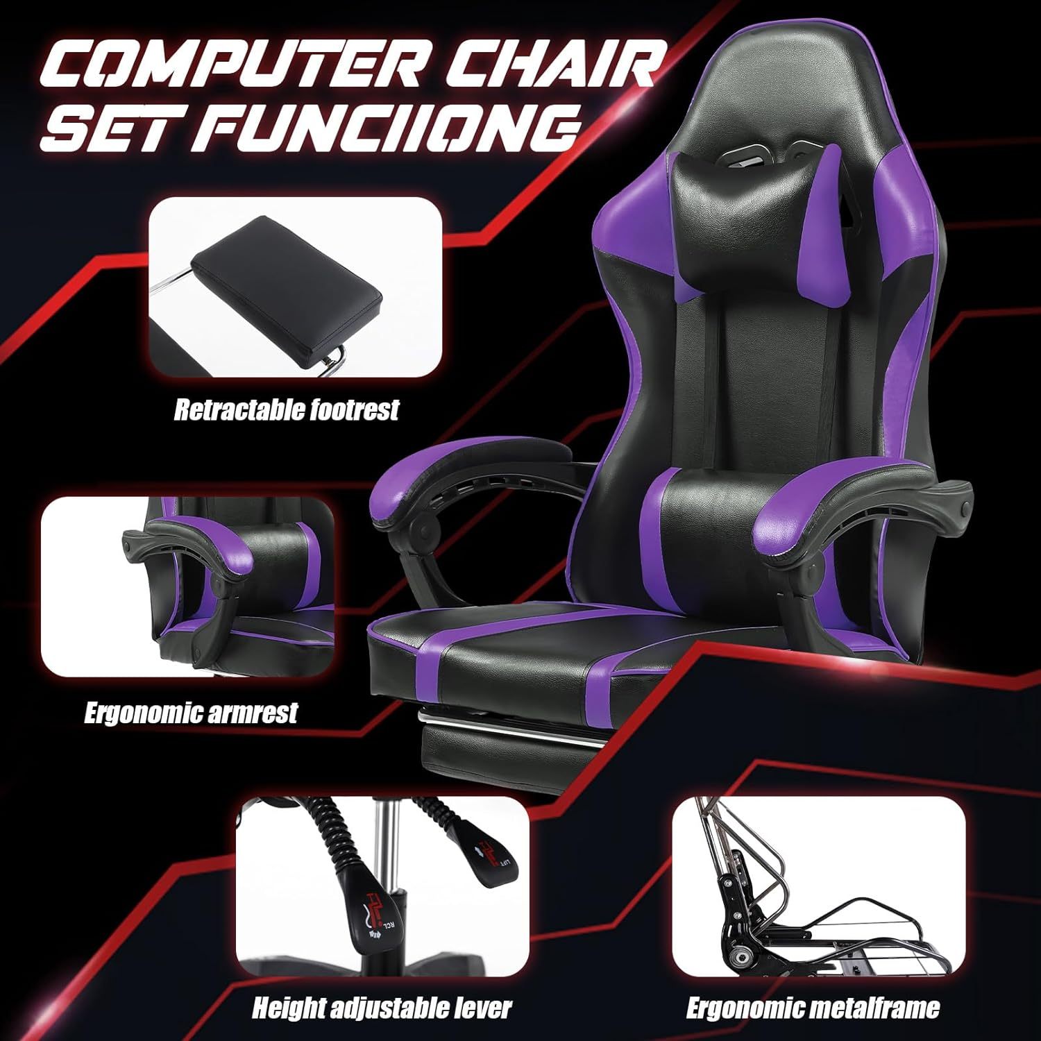 Ergonomic Gaming Chair For Adults, Adjustable Lumbar Backrest Office Chair - Super Tech Bargains