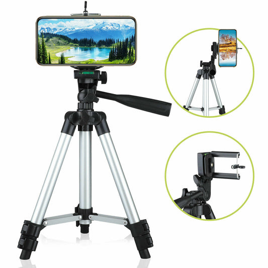 Lightweight Aluminium Tripod Stand with Universal Phone Holder – 46" Adjustable Camera Mount for Smartphones, DSLR, GoPro & More - Super Tech Bargains